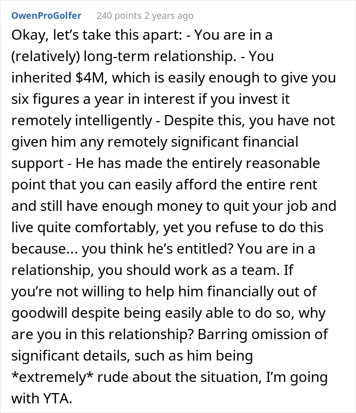 "Am I The Jerk For Telling My Boyfriend He Isn't Entitled To My Inheritance?" "Am I The Jerk For Telling My Boyfriend He Isn't Entitled To My Inheritance?"