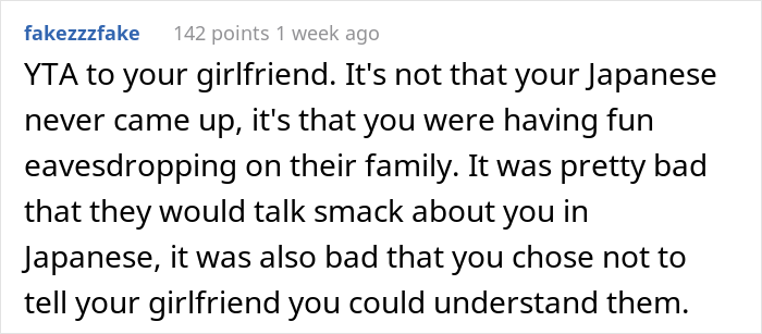 “AITA For Not Telling My Girlfriend And Her Family That I Can Speak Japanese?” “AITA For Not Telling My Girlfriend And Her Family That I Can Speak Japanese?”