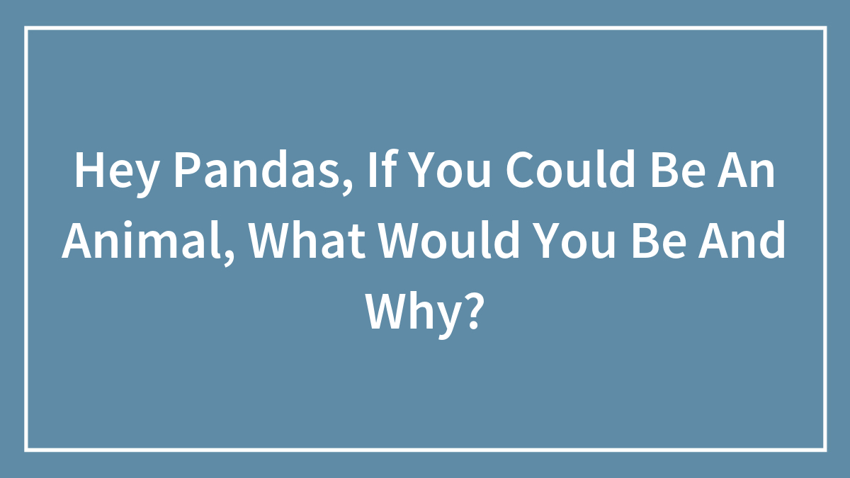 Hey Pandas, If You Could Be An Animal, What Would You Be And Why?