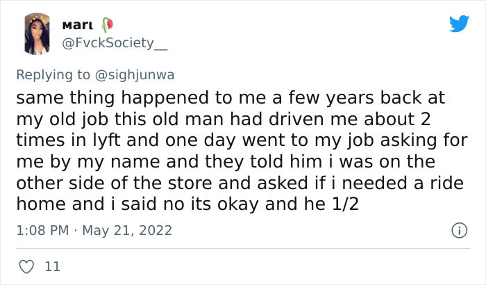 Woman Is Shocked That Her Lyft Driver From 3 Weeks Ago Came To Her Workplace, Warns Others Woman Is Shocked That Her Lyft Driver From 3 Weeks Ago Came To Her Workplace, Warns Others