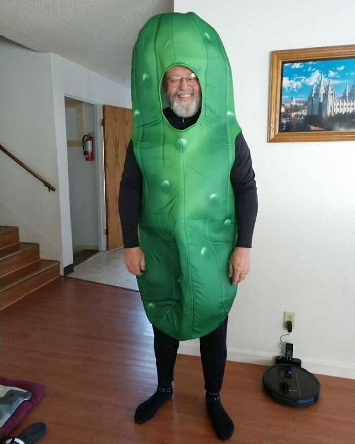 After My Family Refused To Help Me Convince My Dad To Wear A Pickle Costume For Halloween, I Bought One And Sent It To Him Anyway