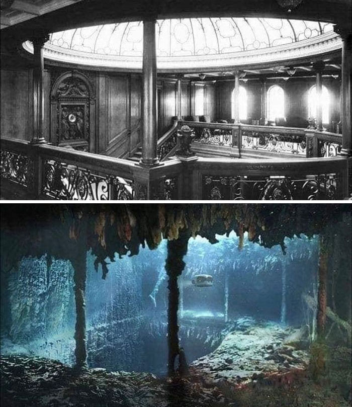 The Grand Staircase Before And After The Sinking Of The Rms Titanic
