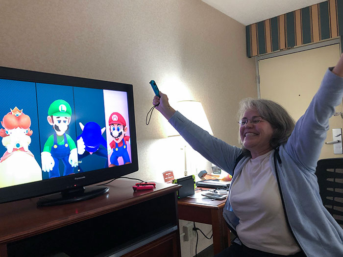 My Mother, Who I Barely See Due To College, Decided To Come Up For My 20th. She Also Never Truly Played A Video Game In Her Life, And Beat Me And Some Cpus At Mario Party
