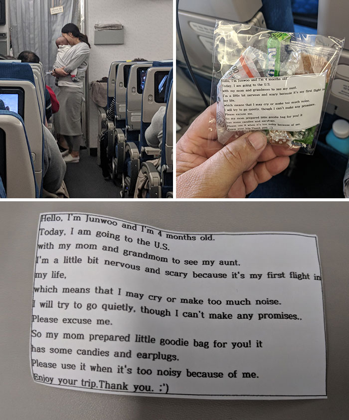 A Mother Handed Out More Than 200 Goodie Bags Filled With Candy And Earplugs, In Case Her 4-Month-Old Child Cried During The Flight