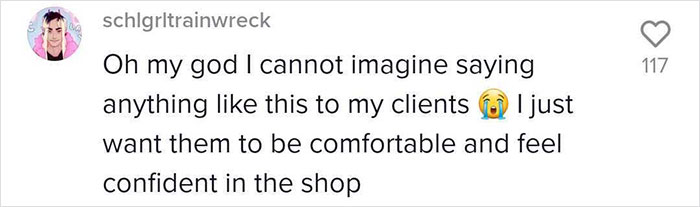 Text response about tattoo artist's inappropriate behavior, emphasizing client comfort and confidence. Text response about tattoo artist's inappropriate behavior, emphasizing client comfort and confidence.