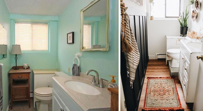 Before + After - This Is The Half Bathroom In The Downstairs Area Of My 1965 Bilevel. :) The Teal Had To Go!