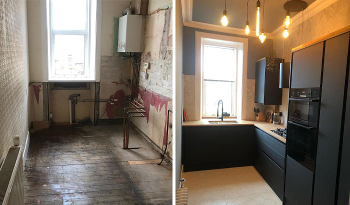 Renovación de la cocina, antes y después