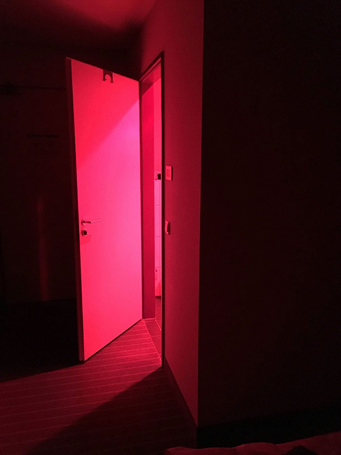 The Hotel Where I Stayed For The Night Had A Red Light In The Bathroom So You Won't Be Bothered By A Bright White Light When You Need To Go During The Night