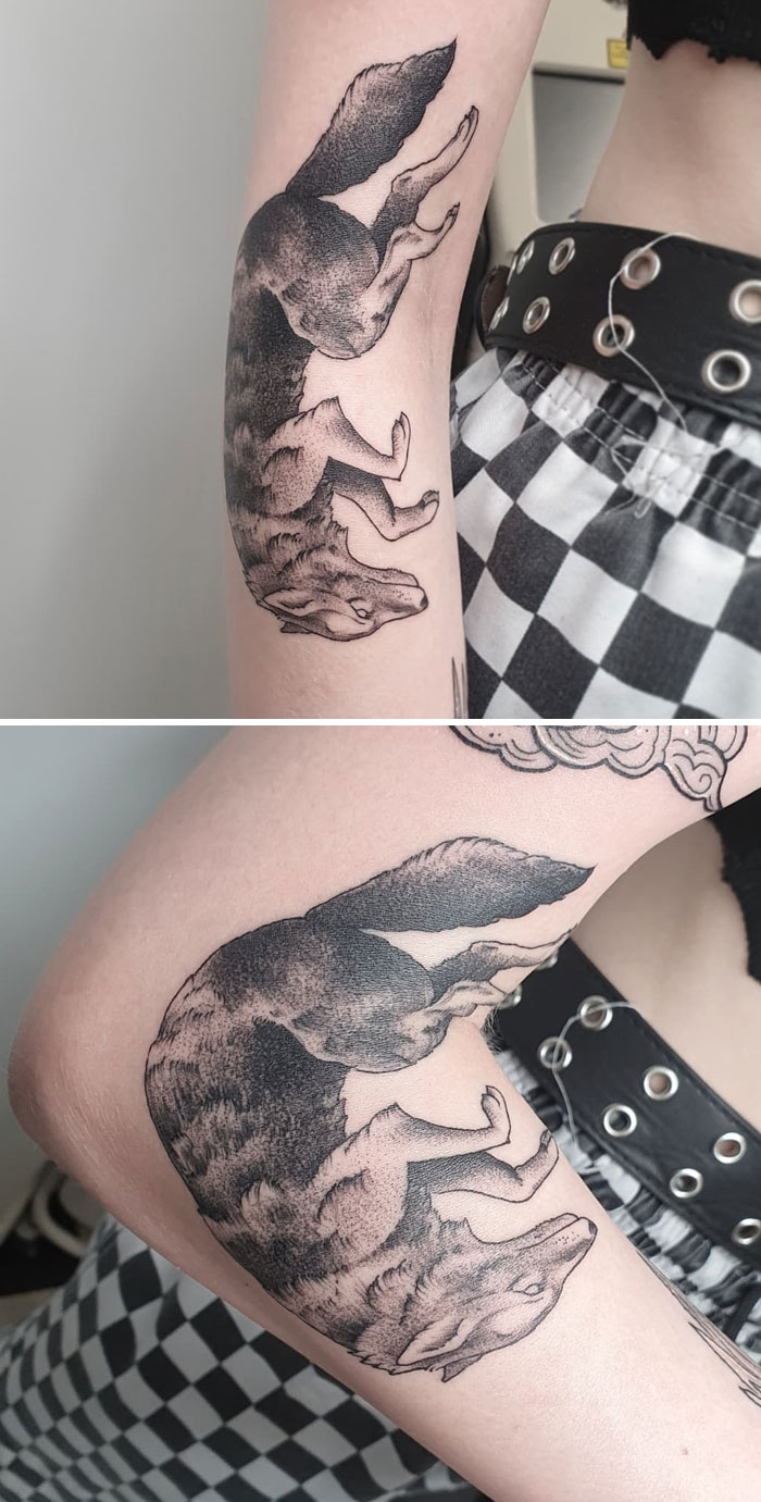 I Absolutely Loved Doing This Wolf, The Placement Is So Cool The Wolf Almost Curls Up When She Moves Her Arm