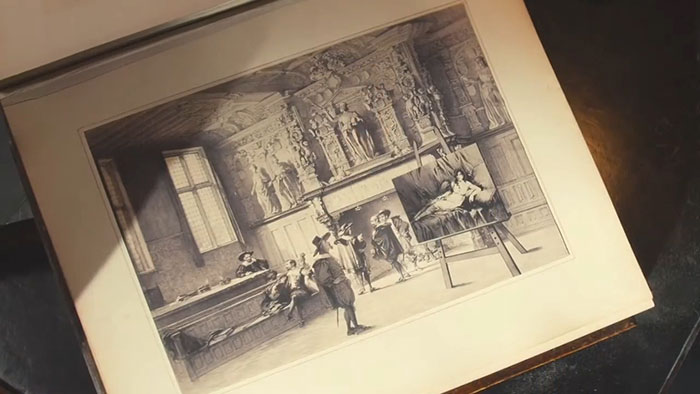 In Mortdecai (2015) The Etching That Leads Johnny Depp To The Goya Painting Is An Existing Lithograph Of A Famous Bruges Mantlepiece, Altered To Include The Goya