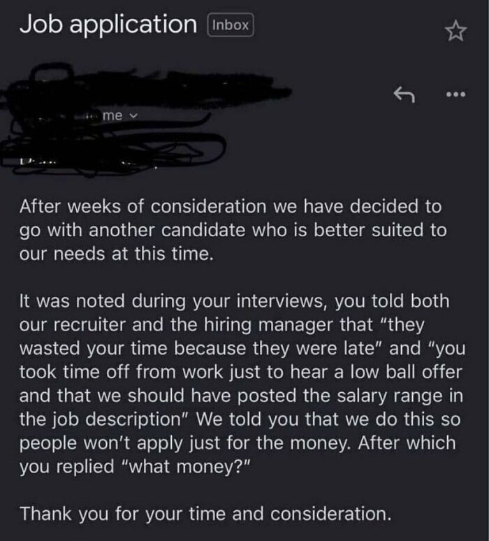 Company Sends An Email Explaining Why They Rejected A Candidate And The Internet Is Roasting Them Company Sends An Email Explaining Why They Rejected A Candidate And The Internet Is Roasting Them