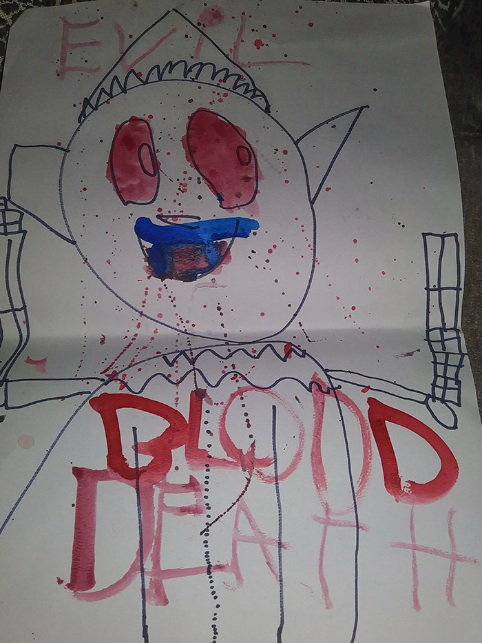 My 7-Year-Old Son Drew This In School And Proudly Presented It To Me. It's An Evil Elf