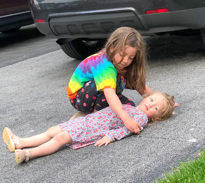 My Daughters Wanted To Play With Chalk Outside. I Came Out To Them Setting Up A Fake Crime Scene