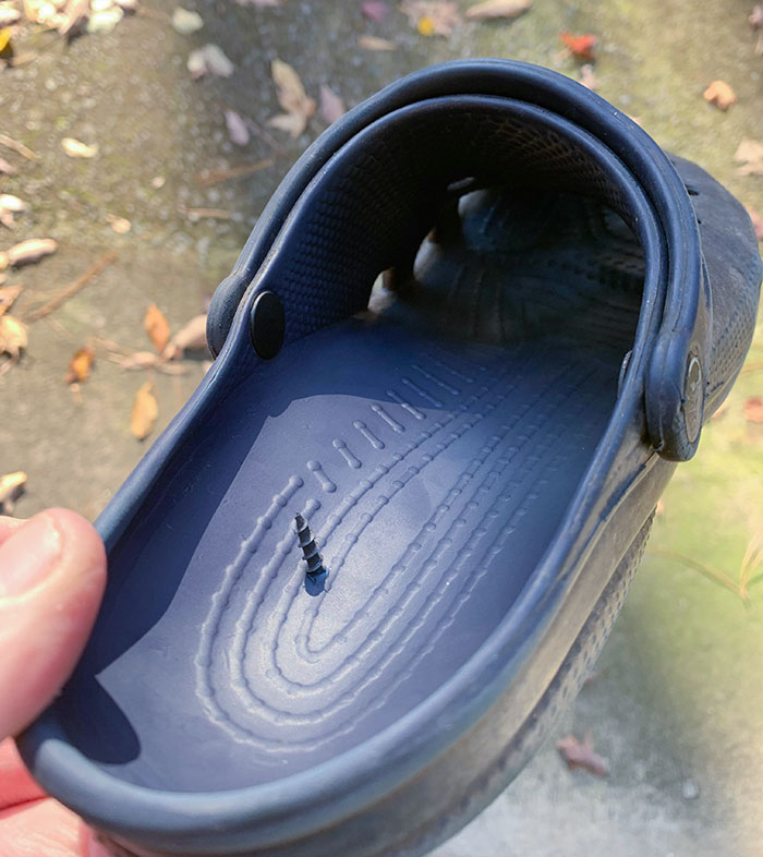 My Kid Was Playing Workshop While I Fixed The Garage Door Yesterday. Super Glad I Checked My Shoe Before Putting It On