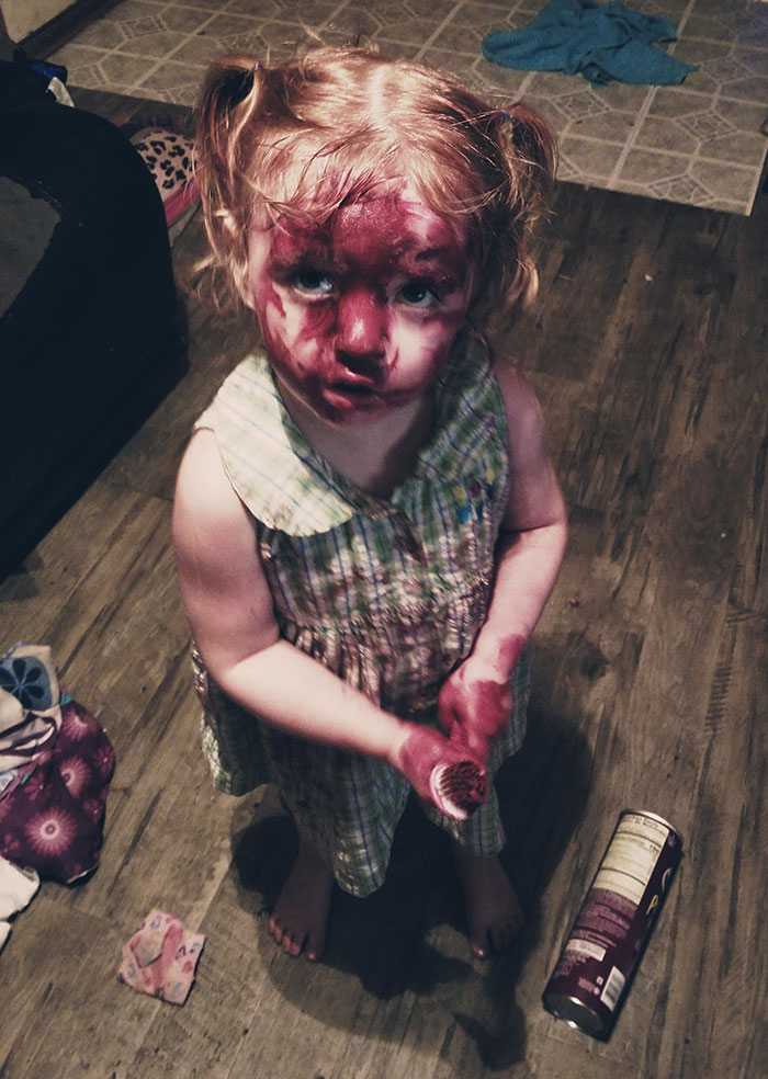 Looks Like My Daughter Got Her First Job Done, Making Daddy Proud. This Is Mom's Lipstick By The Way. Still Looks Evil