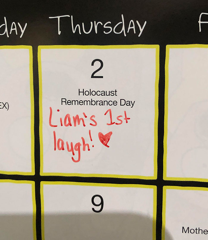 My Son Just Turned A Month Old, And My Wife Has Been Keeping Track Of His Firsts On Our Calendar. I Just Noticed This Today