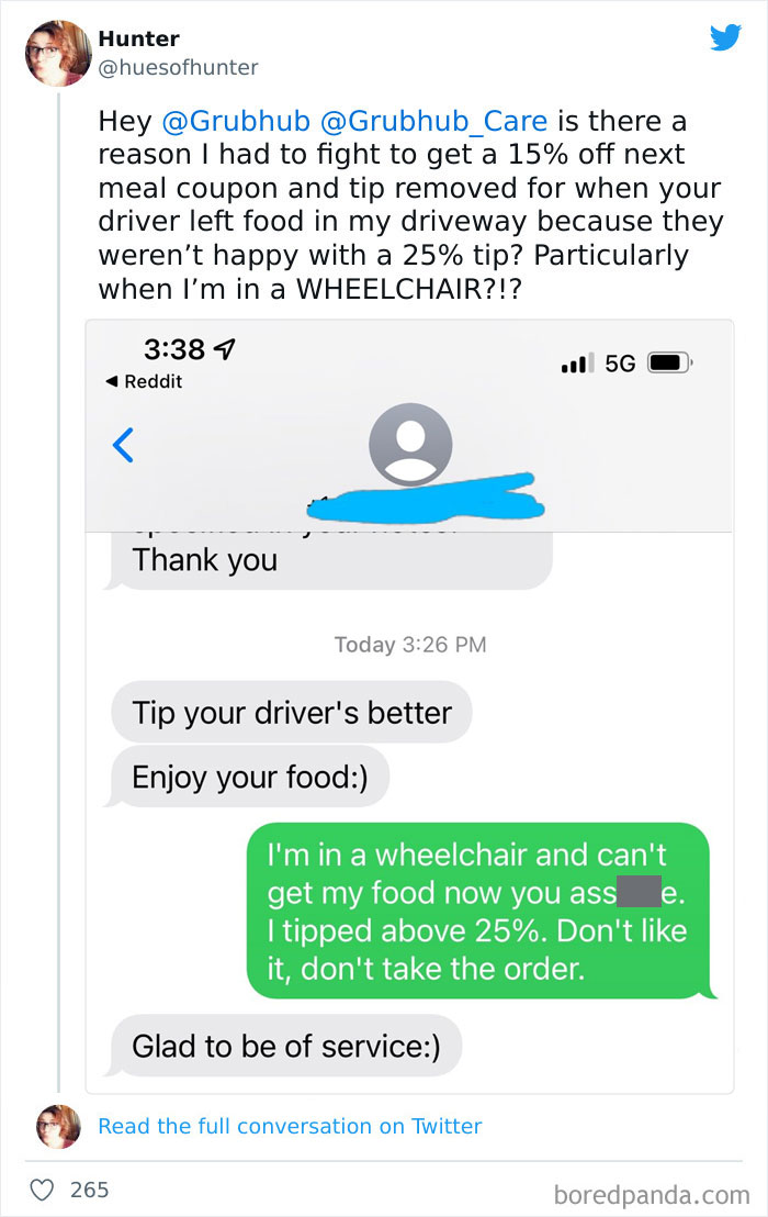 Woman With A Disability Is Appalled At How GrubHub Driver Treated Her After Being Unhappy With 26% Tip