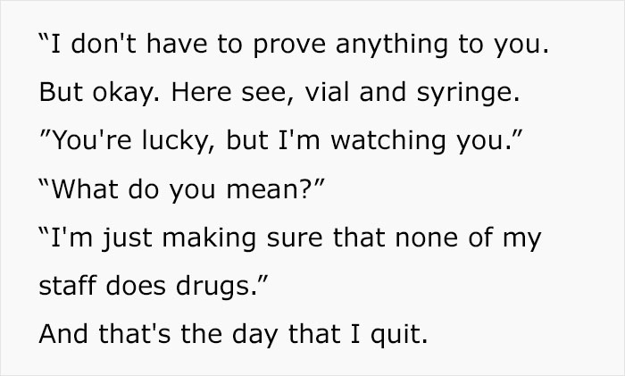Diabetic Employee Quits Her Job The Day Her Manager Goes Through Her Bag And, After Finding Her Syringe, Threatens To Call The Police Diabetic Employee Quits Her Job The Day Her Manager Goes Through Her Bag And, After Finding Her Syringe, Threatens To Call The Police