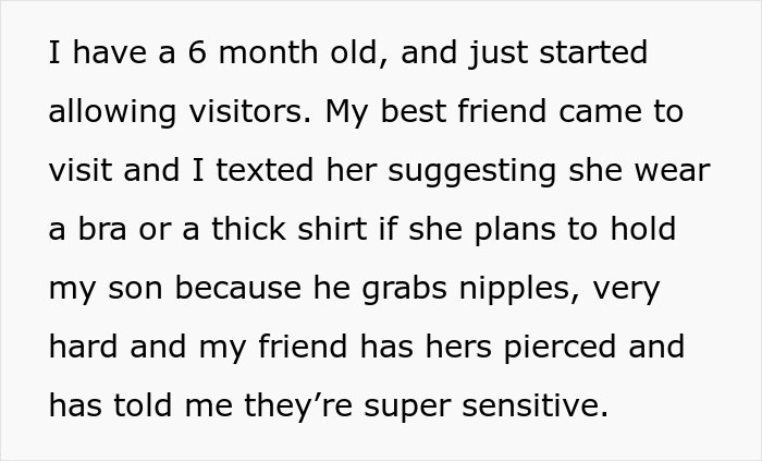 New Mom Warns Her Friend To Wear A Bra Before Meeting Baby, She Doesn't Listen And Calls Her Misogynistic New Mom Warns Her Friend To Wear A Bra Before Meeting Baby, She Doesn't Listen And Calls Her Misogynistic