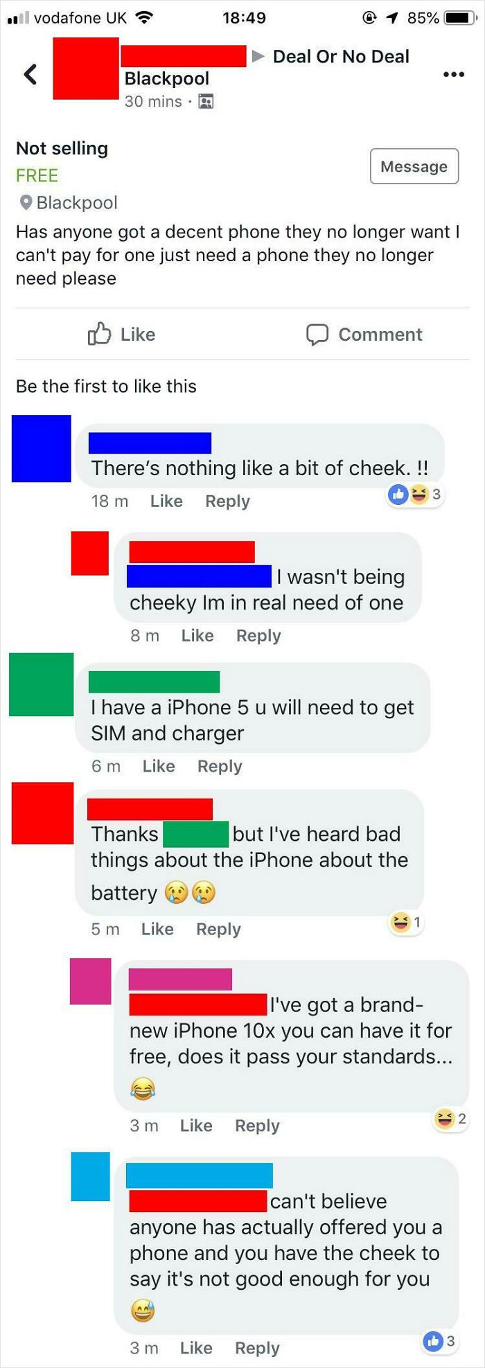 Asking For A Free Mobile Phone, And Then Rejecting An Offer