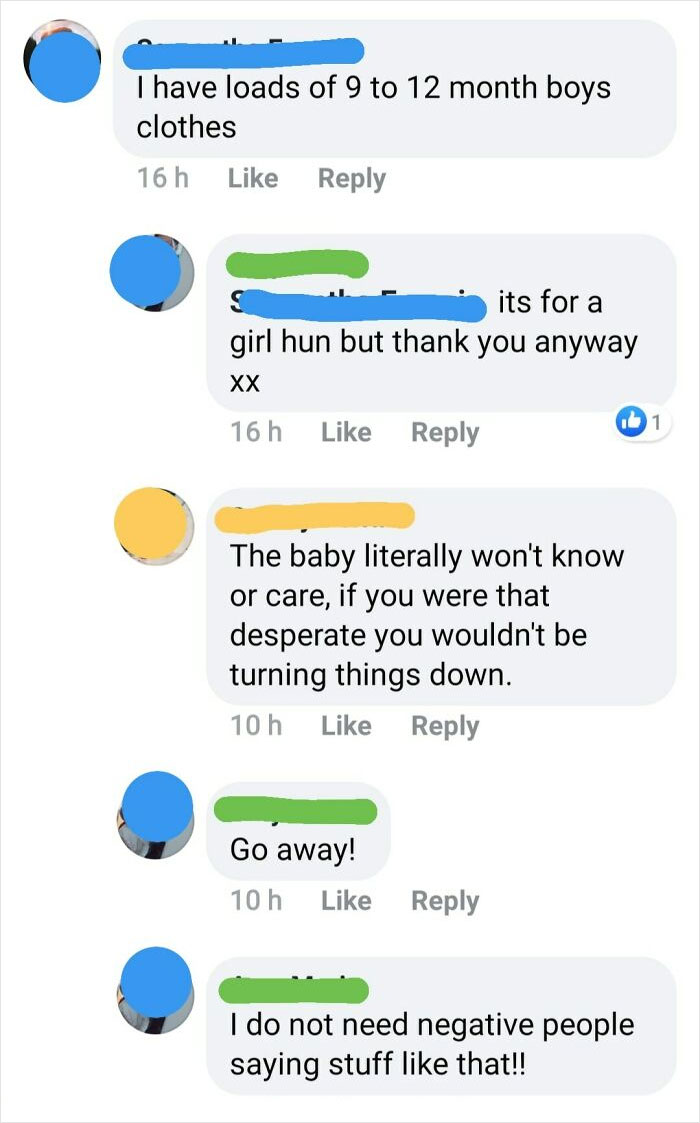 Woman Begs For Free Baby Clothes Because She "Can't Afford" To Dress Her Child. Turns Down Multiple People Because They're Offering Boys Clothes Instead Of Girls
