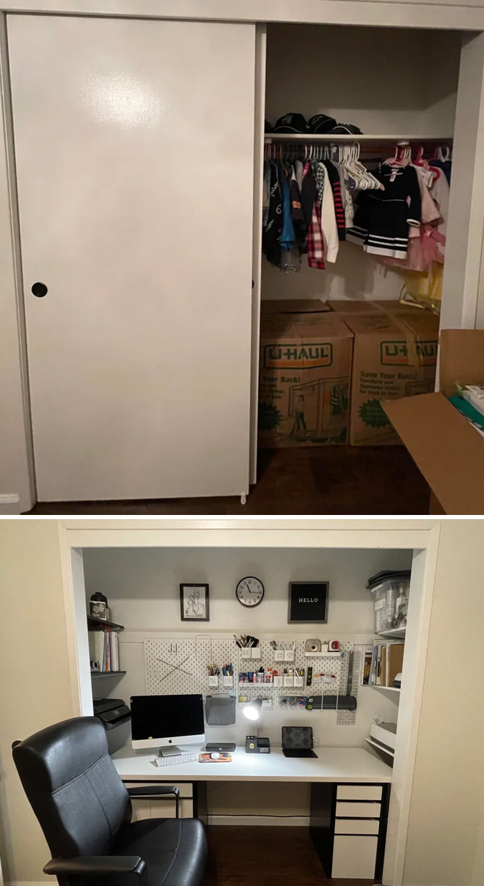 Convertí el armario de la habitación de invitados en un lugar para hacer manualidades