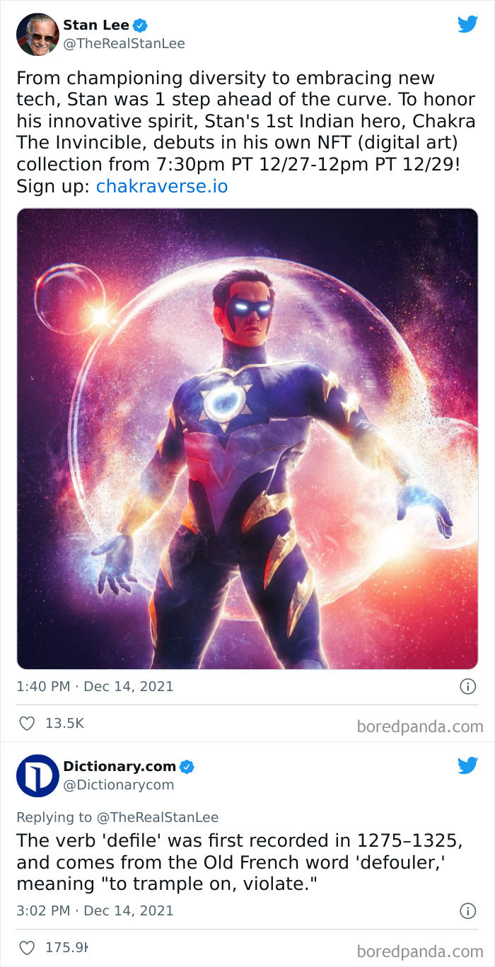 Dictionary.com Responds To A Person Who Is Using The Stan Lee Account For Promotion