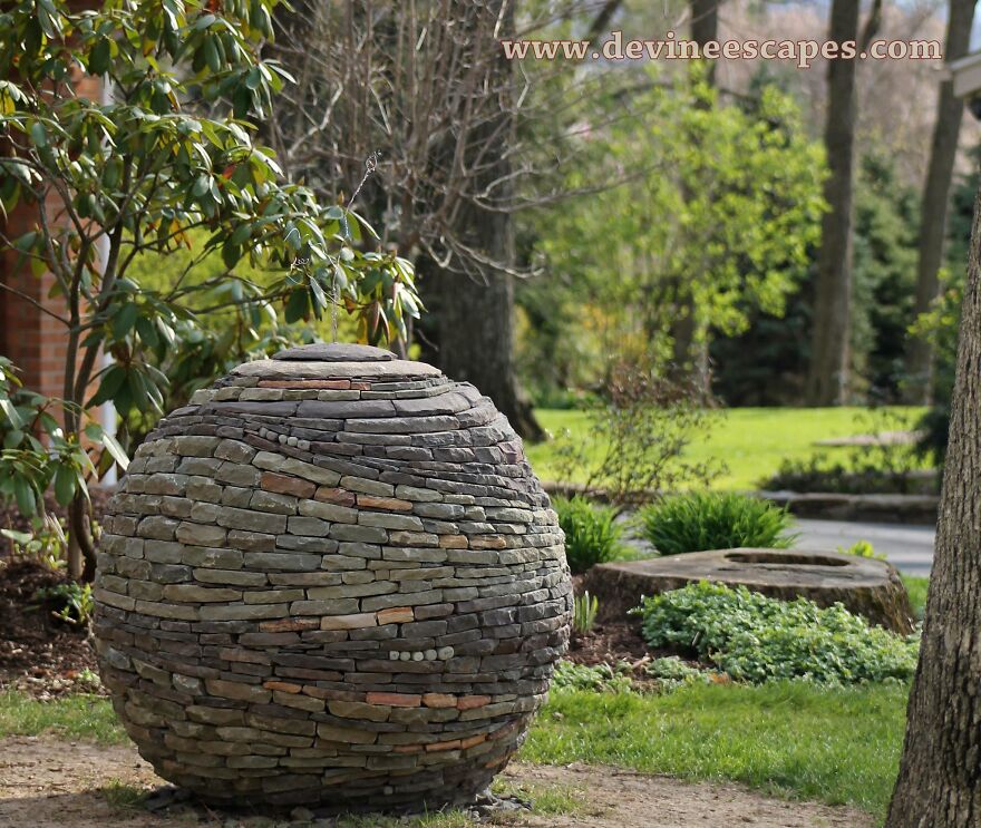 Dry Stone Sphere, 2015, With Flowing Lines--And Dots