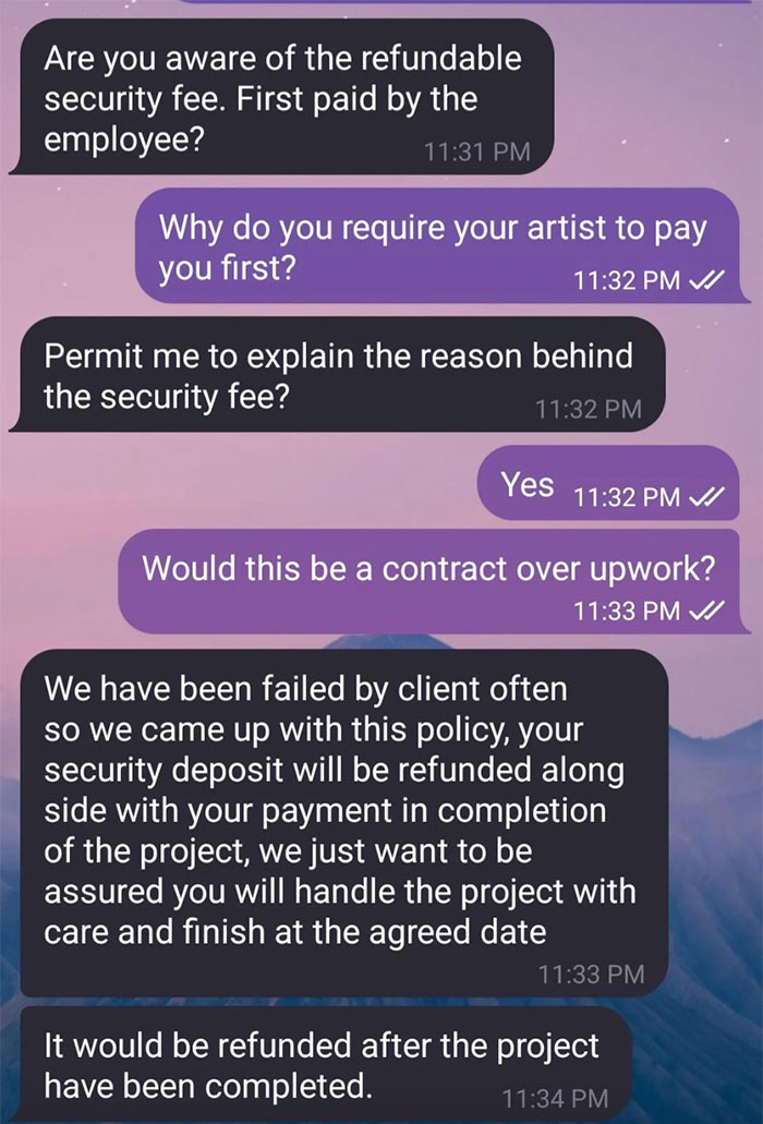 Client Wants Artist To Pay Them $1K As "Security", Gets Shamed Online