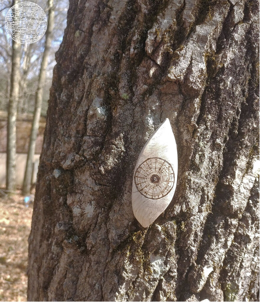 I Often See Eye-Like Patterns In Tree Bark, So I Hand Carved These Eyes From Oak