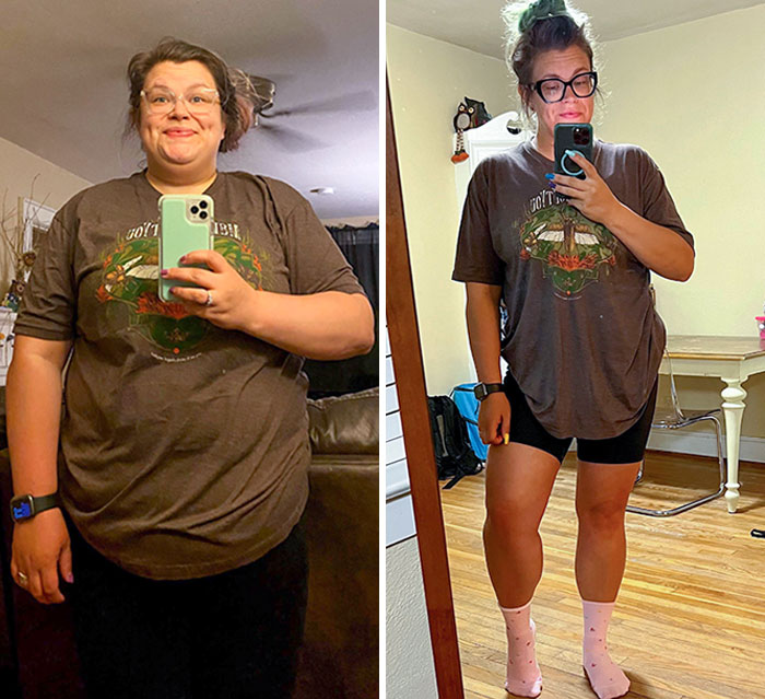Same Shirt - One Year And Roughly 80 Lbs Apart. Total Lost: 98 Lbs Since Jan 2021