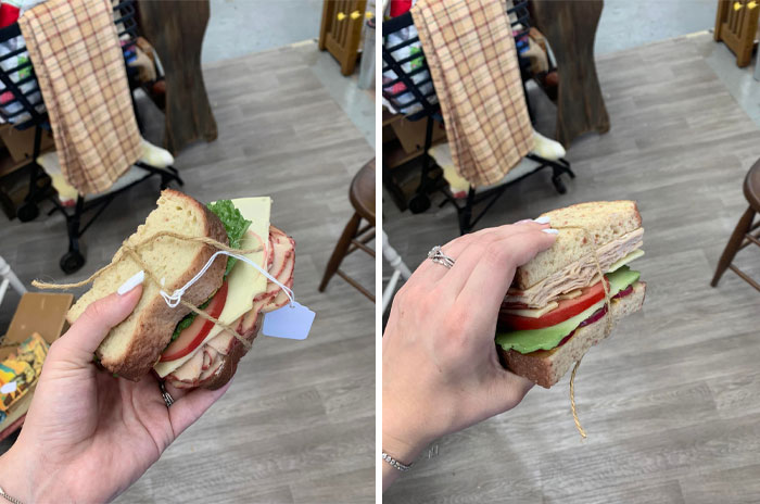 Este sándwich falso increíblemente realista y extrañamente pesado que encontré en una tienda de "antigüedades de lujo" en Indiana