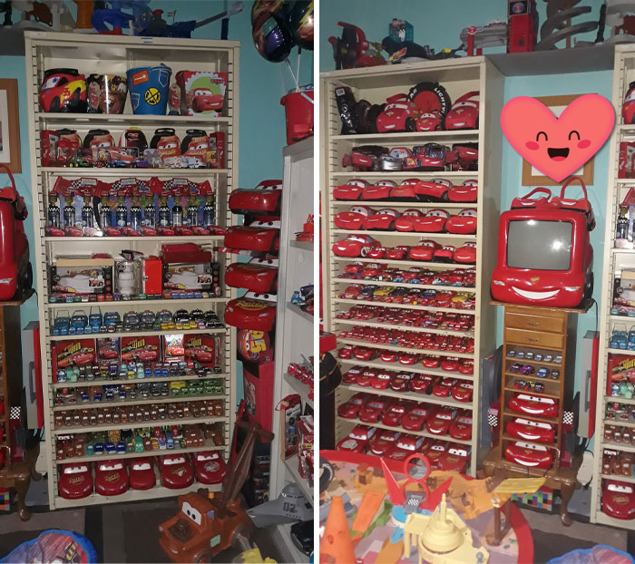 Our Sons Room That Is Lightning Mcqueen We Accumulate His Collection For Morethan 5 Years. We Got The Stuff Mostly In Goodwill,thrift Store And Market Place