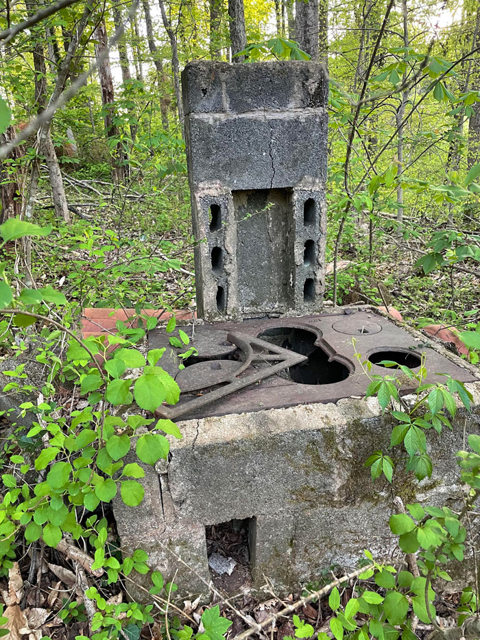 Cinderblock Stove Structure On The Edge Of 1920 Farmhouse Property. Located Down The Hill From The House