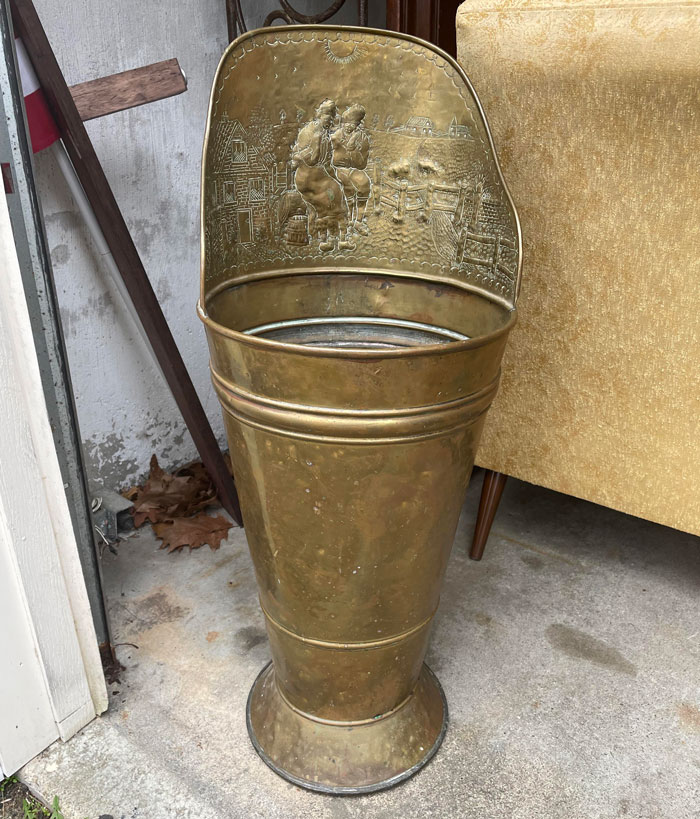 Found At An Estate Sale In New Hampshire. About 3 Feet Tall, Gold Colored, But Silver Inside. Some Sort Of Brackets On The Back. Hollow Like A Bucket, Pretty Light Weight