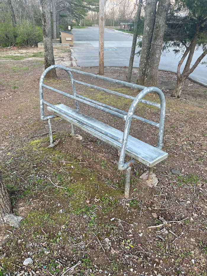 Strange “Bench” With Tubing Near The Parking Lot Of An Old Elementary School