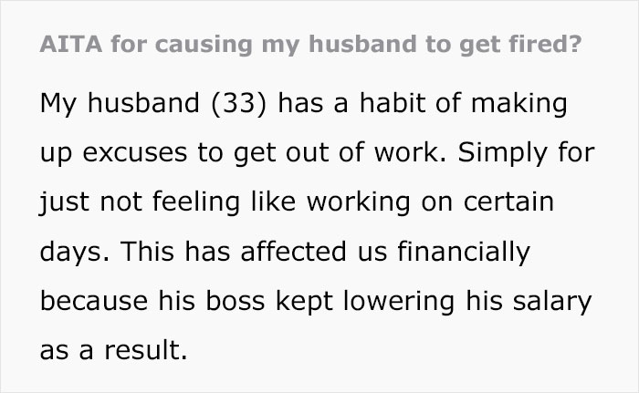 “AITA For Causing My Husband To Get Fired?”