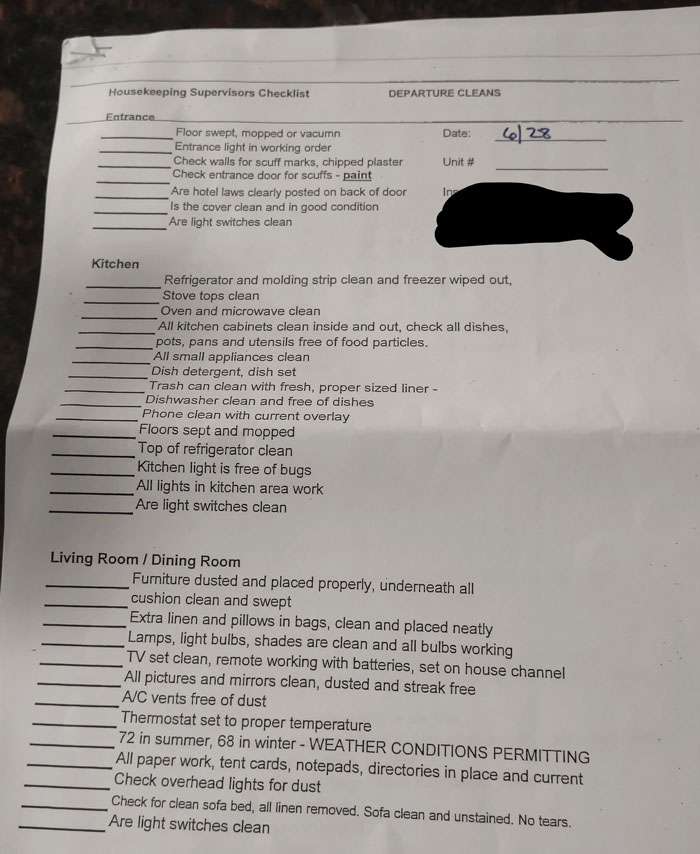 Housekeeper Getting $12/Hour Receives A Checklist With 85 Tasks She Has To Complete In An Hour To Not Get Fired