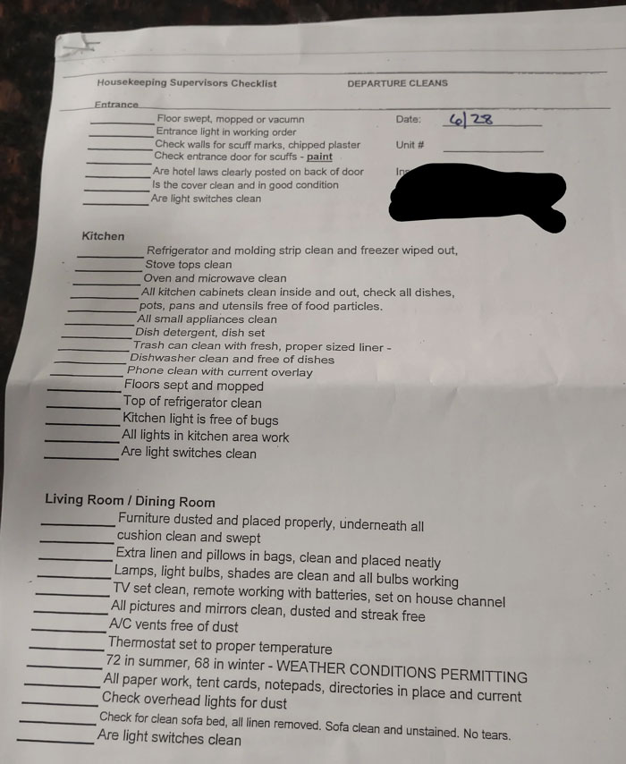 Housekeeper Getting $12/Hour Receives A Checklist With 85 Tasks She Has To Complete In An Hour To Not Get Fired Housekeeper Getting $12/Hour Receives A Checklist With 85 Tasks She Has To Complete In An Hour To Not Get Fired
