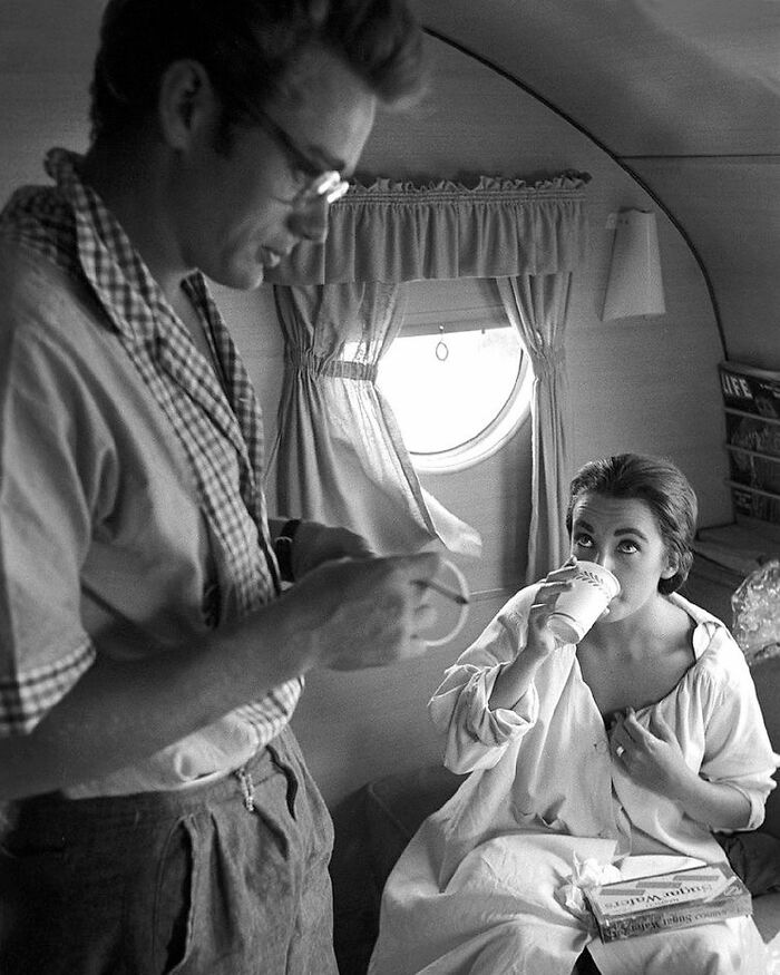 James Dean Visiting Elizabeth Taylor In Her Trailer During The Filming Of Giant, 1955