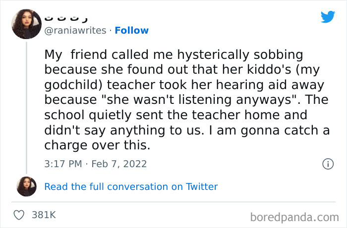 Teacher Taking A Child’s Hearing Aid As Punishment “Cause She Wasn’t Listening Anyway”