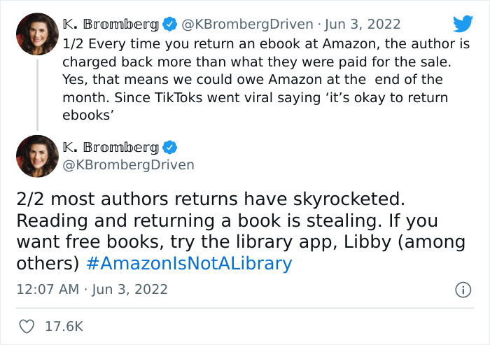 Writer Tweets About Owing Money To Amazon Because Readers Are Returning Their Finished eBooks, Sparks A Debate Among Online Users Writer Tweets About Owing Money To Amazon Because Readers Are Returning Their Finished eBooks, Sparks A Debate Among Online Users