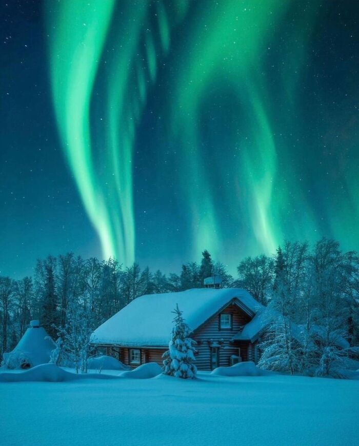 Aurora boreal en Laponia en Febrero