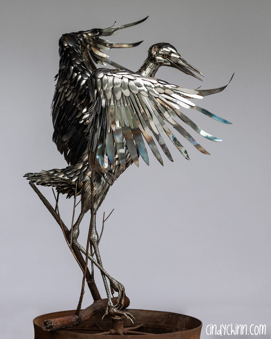 I Made A Life-Size Crane Sculpture Out Of Used Cutlery!