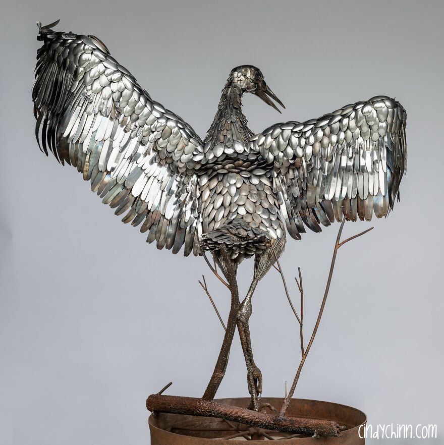 I Made A Life-Size Crane Sculpture Out Of Used Cutlery!