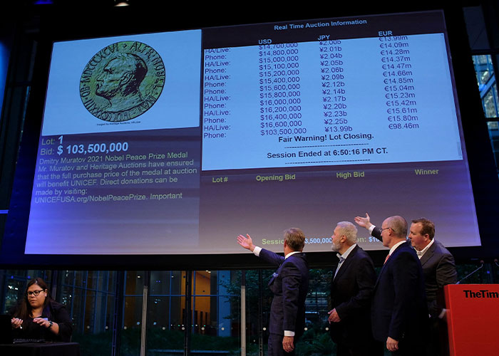 Russian Journalist Dmitry Muratov Puts His Nobel Peace Prize Up At Auction In Order To Donate To Ukrainian Kids In Refuge, Gets A $103.5M Offer Russian Journalist Dmitry Muratov Puts His Nobel Peace Prize Up At Auction In Order To Donate To Ukrainian Kids In Refuge, Gets A $103.5M Offer