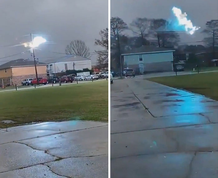 Massive Electrical Sparks Fly Across Power Lines In Louisiana As Dangerous Weather Batters The Region