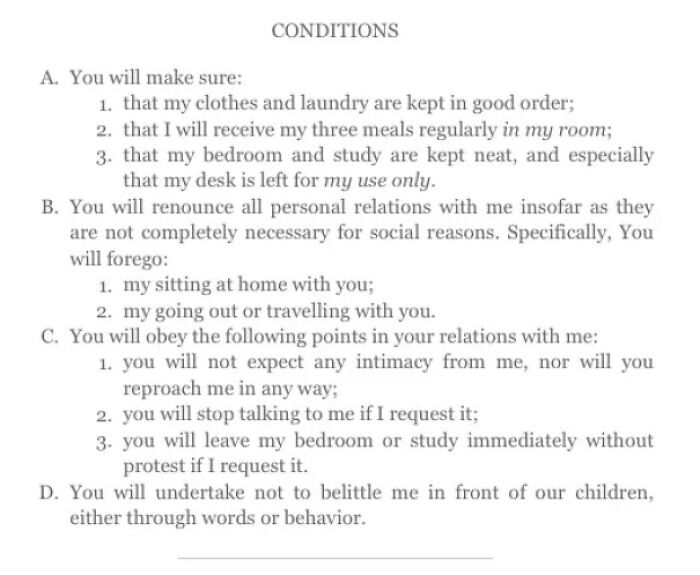 Albert Einstein's Rules For His Wife