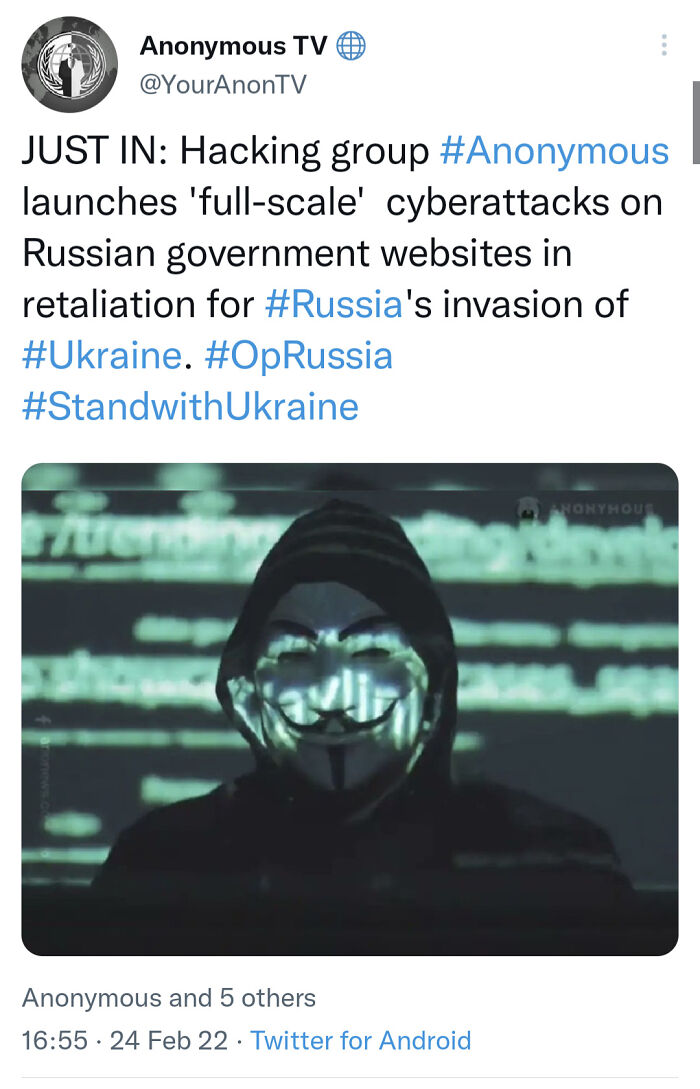 Anonymous Hackers Now Targeting Russian Websites In Retaliation For The Ukraine Invasion