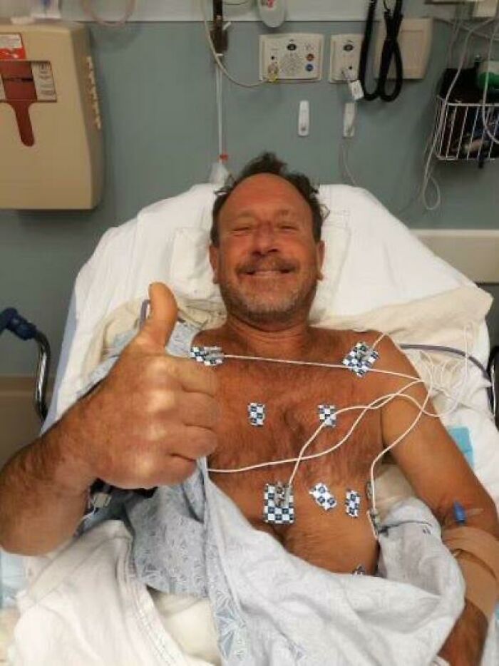 Cape Cod Lobster Diver Giving A Thumbs Up In His Hospital Bed After Being Swallowed And Spit Out Of A Humpback Whale
